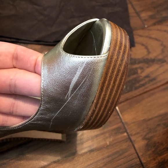 Cole Haan Metallic Gold Peep Toe Heels - Picture 16 of 16